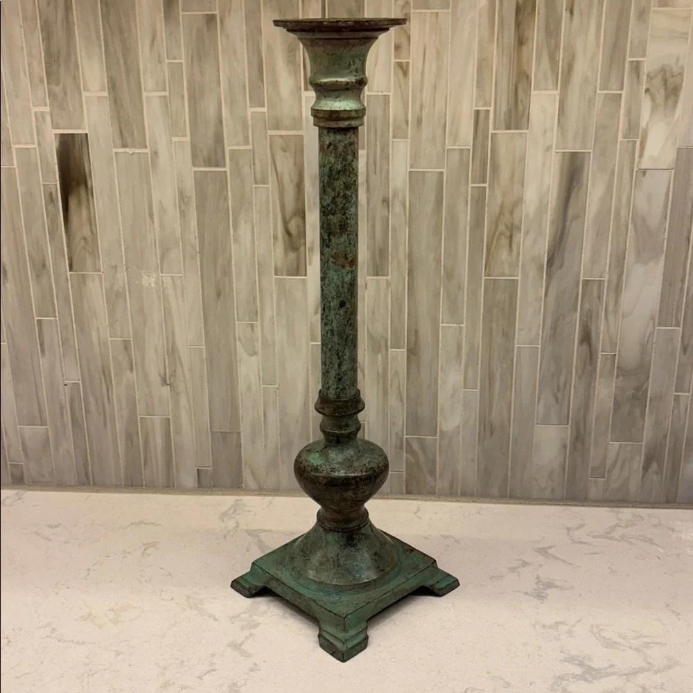Antique/Vintage Wash Patina Metal Candle Holder